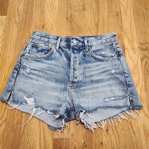 Agolde Jaden‎ Cut Off Distressed Button Fly High Rise Shorts Blue Size 26